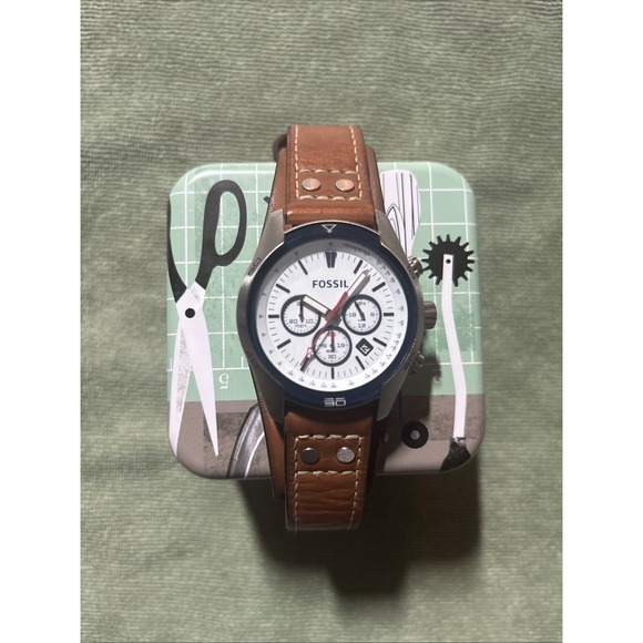 Fossil Accessories - Fossil Coachman Chrono Watch White Black CH2986 Leather New Battery  EUC  /w Tin